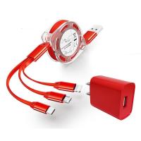 伸缩一拖三数据线快充安卓多头三合一手机快充电线器|加长版[线+红色充头]中国红1.5米