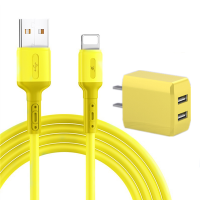 加长2米6s数据线11液态硅胶充电线xs双孔充电头8p直充7|液态黄色[线+黄双充头] 1米