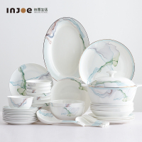 碗碟套装 家用北欧式碗筷中式金边餐具组合骨瓷餐具套装 碗盘