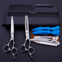美发剪刀专业平剪打薄剪牙剪发型师专用理发剪刀套装|6寸平剪+牙剪去量10到15(花柄)