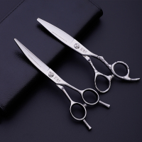 美发剪刀专业平剪打薄剪牙剪发型师专用理发剪刀套装|6寸胖胖剪刀双刃+弯刀（花柄）