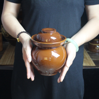 泡菜坛子陶瓷酸菜缸老式咸腌菜罐土陶家用密封带盖加厚坛子小大号|枣红釉菜坛2斤装
