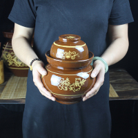 泡菜坛子陶瓷酸菜缸老式咸腌菜罐土陶家用密封带盖加厚坛子小大号|枣红釉菜坛3斤装