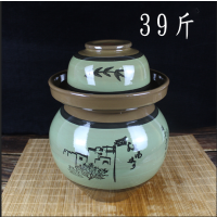 泡菜坛子陶瓷酸菜缸老式咸腌菜罐土陶家用密封带盖加厚坛子小大号|江南水乡绿39斤装
