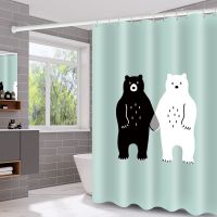 浴帘套装防霉浴室门帘加厚卫生间隔断帘洗澡淋浴免打孔挂帘防水布|黑白熊 套装宽240*200+2.8伸缩杆