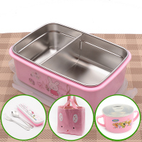 304中小学生饭盒保温便当盒带盖分格 儿童方形微波炉快餐盘