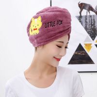 干发帽洗发吸水加厚成人长发儿童亲子擦头发速干女可爱包头巾浴帽|[显白]紫色狐狸 亲子款两条装