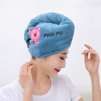 干发帽洗发吸水加厚成人长发儿童亲子擦头发速干女可爱包头巾浴帽|[耐脏]青色小猪 9岁以下儿童款