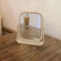 ins风网红镜子台式化妆镜双面少女心桌面可立宿舍大号学生梳妆镜|方形米色[大号]/* 拍[1个镜子]/*-