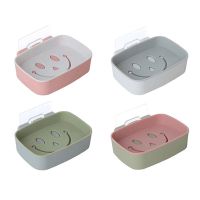 强力双层肥皂盒沥水香皂浴室皂创意壁挂卫生间家居酒店|四个装+10个挂钩 [双层笑脸香皂盒]