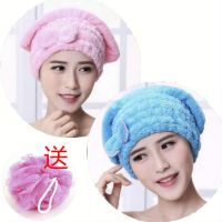 珊瑚绒加厚吸水快速干发帽加厚洗澡女浴帽洗发帽|加厚款[粉色+蓝色+1个沐浴球]