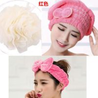 珊瑚绒加厚吸水快速干发帽加厚洗澡女浴帽洗发帽|[红色浴帽+红色束发带+1个沐浴球]