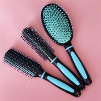 马卡龙梳子卷发梳滚梳子美发内扣家用吹造型发廊专业圆筒卷梳男女|蓝色卷发梳平底梳气囊梳三件套