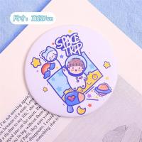 ins风镜子可爱卡通迷你便携式小圆镜高清学生化妆镜|白色太空人