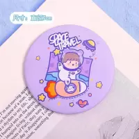 ins风镜子可爱卡通迷你便携式小圆镜高清学生化妆镜|紫色太空人