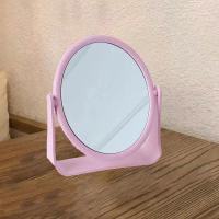 简约双面旋转化妆镜台式学生宿舍镜桌面便携小镜子高清可爱全身镜|[特大号圆形]#粉色* [2个][镜子可备注不同款]