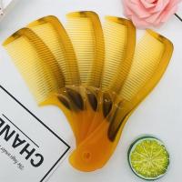 塑料牛筋梳防静电长发梳子宽齿按摩梳长柄美发直发不掉齿男女梳子|黄色5号中齿梳(5把)