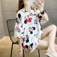 批发2020新款米老鼠唐老鸭米奇短袖网红T恤女ins潮卡通大码中长款