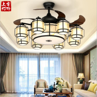 新中式风扇吊灯隐形带风扇灯家用仿古客厅吊扇灯古典餐厅卧室灯具