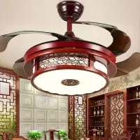 隐形风扇灯吊扇灯卧室餐厅带风扇吊灯家用遥控实木中式灯具中国风