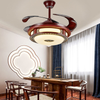 中式吊扇灯餐厅实木隐形风扇灯客厅卧室书房静音家用带电扇吊灯