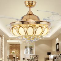 水晶隐形风扇灯餐厅吊扇灯欧式简约客厅卧室家用变频带电风扇吊灯