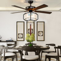 新中式吊扇灯创意木叶灯笼电风扇吊灯客厅餐厅茶楼风扇灯带灯吊扇