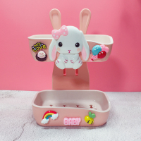 卡通可爱双层肥皂盒免打孔挂壁沥水香皂盒卫生间香皂架浴室置物架|粉垂耳兔挂壁香皂架