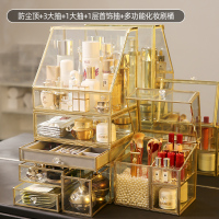 网红玻璃防尘化妆品收纳盒家用口红护肤品桌面大容量梳妆台|[仙女收纳5件套]防尘顶+3大抽+1大抽+1层首饰抽+多功能刷桶