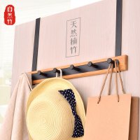 门后挂钩挂衣架门上强力粘钩免打孔无痕壁挂置物创意挂衣钩衣帽架|自然竹+高碳钢-6钩（碳钢钩）-格调黑(收藏优先发货）