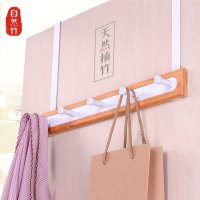 门后挂钩挂衣架门上强力粘钩免打孔无痕壁挂置物创意挂衣钩衣帽架|自然竹+高碳钢-5钩(碳钢钩)-经典白(收藏优先发货)