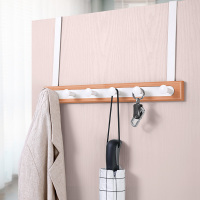 门后挂钩挂衣架门上强力粘钩免打孔无痕壁挂置物创意挂衣钩衣帽架|自然竹+高碳钢-6钩(ABS钩)-经典白(收藏优先发货)