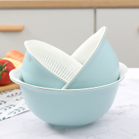 厨房加厚双层洗菜篮家用创意水果盘滴水筛大号蔬菜沥水筛淘米漏盆|北欧蓝[加厚6件套]