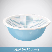 厨房加厚双层洗菜篮家用创意水果盘滴水筛大号蔬菜沥水筛淘米漏盆|新加大款【34.5CM浅蓝色】