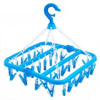 家用多功能圆盘多夹子折叠晾衣架内衣袜子宝宝晾晒架婴儿衣挂儿童|蓝色 32夹