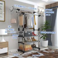 不锈钢挂衣服架落地折叠阳台伸缩晾晒杆双杆式室内简易升降晾衣架|豪华款(黑色)-带刹车轮 大