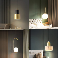 北欧卧室床头吊灯创意餐厅吧台单头后现代轻奢极简全铜小吊灯