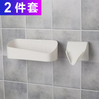 免打孔沥水肥皂盒北欧创意壁挂式吸盘香皂盒家用卫生间浴室置物架|创意立式皂托[升级款白色]+高低置物架