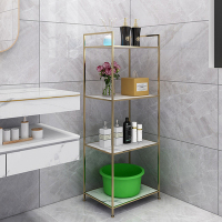 卫生间马桶落地式置物架仿大理石洗手间浴室厕所阳台收纳架子|大号可放脸盆四层金色加爵士白板