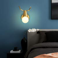 全铜北欧鹿角壁灯客厅灯卧室床头灯背景墙创意过道灯具