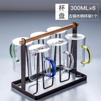 多功能家用水杯架沥水杯架家用玻璃杯固定架客厅用置物架创意多层|6色杯300ml6只+古铜木柄杯架