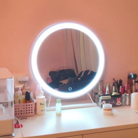 大号化妆镜台式led灯补光梳妆台镜桌面ins网红镜子美妆镜带灯泡|白色30CM[LED插电++三挡调光]
