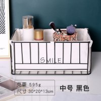 收纳盒桌面化妆品零食钥匙收纳筐护肤品面膜杂物置物架客厅收纳|黑色中号