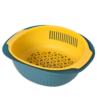 北欧双层镂空水果盆洗水果沥水篮家用水果篮塑料洗菜篮厨房洗菜盆|大号(篮黄)