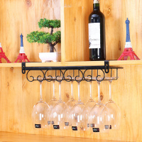 免钉红酒杯架倒挂家用高脚杯架欧式酒架创意葡萄酒杯架酒柜挂杯架|免钉4槽长45CM*宽20CM黑色