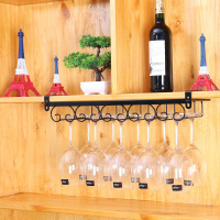 免钉红酒杯架倒挂家用高脚杯架欧式酒架创意葡萄酒杯架酒柜挂杯架|免钉5槽长55CM*宽20CM黑色