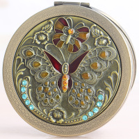 俄罗斯迷你随身双面化妆镜折叠便携小镜子复古可爱小号圆镜男女|紫蝴蝶青