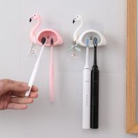 创意火烈鸟型香皂盒浴室沥水吸盘壁挂式肥皂盒多功能个性吸盘皂盒|粉色火烈鸟【牙刷架】+白色【牙刷架】