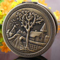 俄罗斯迷你随身双面化妆镜折叠便携小镜子复古可爱小号圆镜男女|树屋