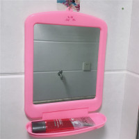 带置物架时尚壁挂镜 梳妆镜子 浴室镜 卫生间化妆镜挂镜 折叠|粉色大号(4028)